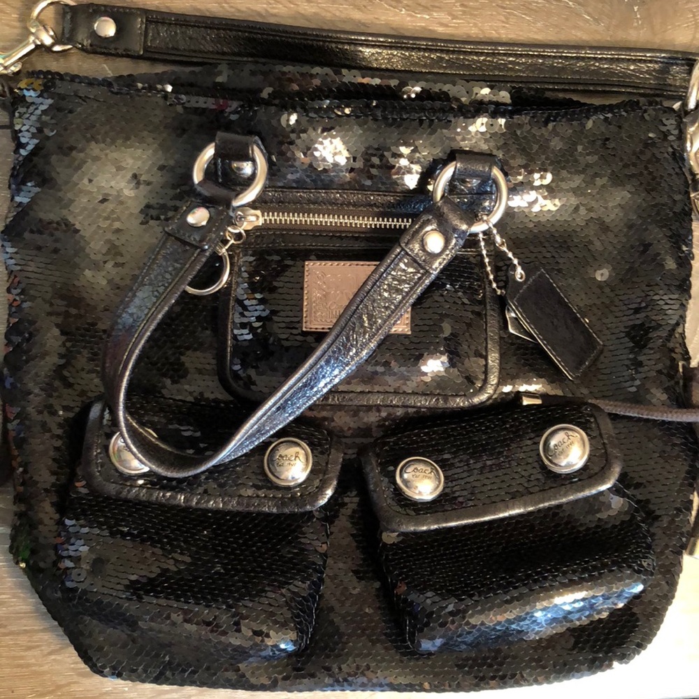 Coach poppy spotlight sequin bag in black